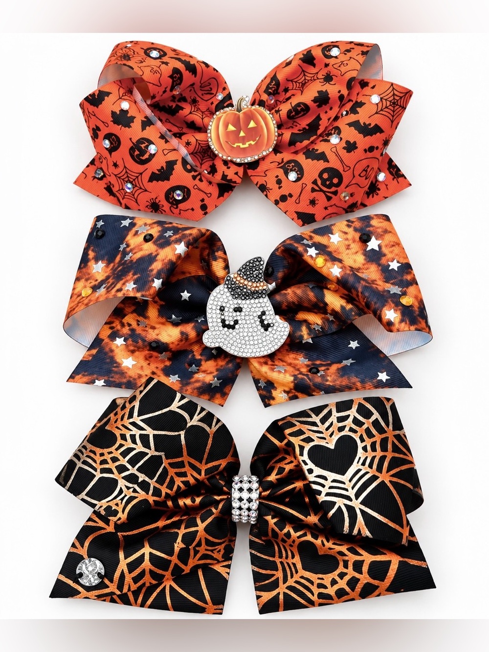 JoJo Siwa Halloween Hair Bow Lot of 3 Pumpkin Ghost Spiderweb